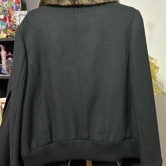 Kate Spade Trina Brown Faux Fur Black Bomber Jacket Gold Classic OldMoney - Picture 9 of 10